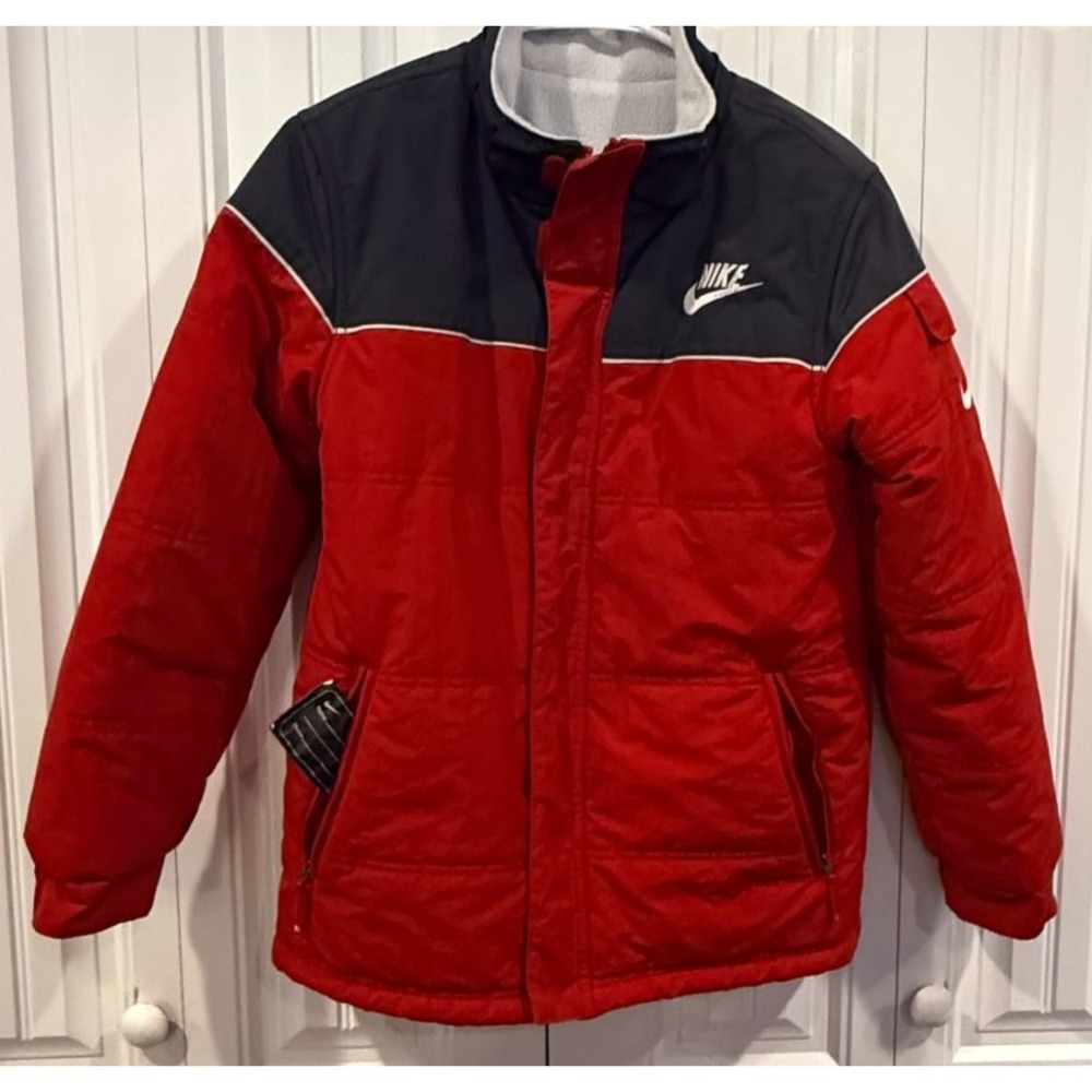 Nike Youth L 14-16 Reversible Puffer Jacket Red Black Y2K Sportswear